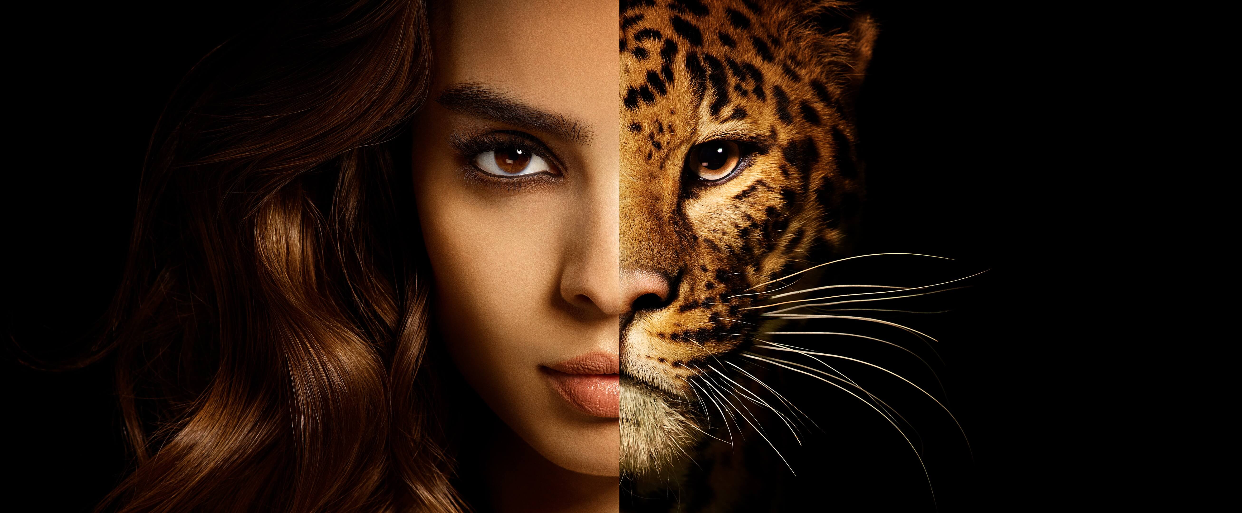 Magnum half female face half leopard face retouched by Chris Roome
